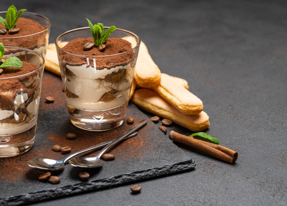 Delicious coffee dessert: tiramisu in a cup