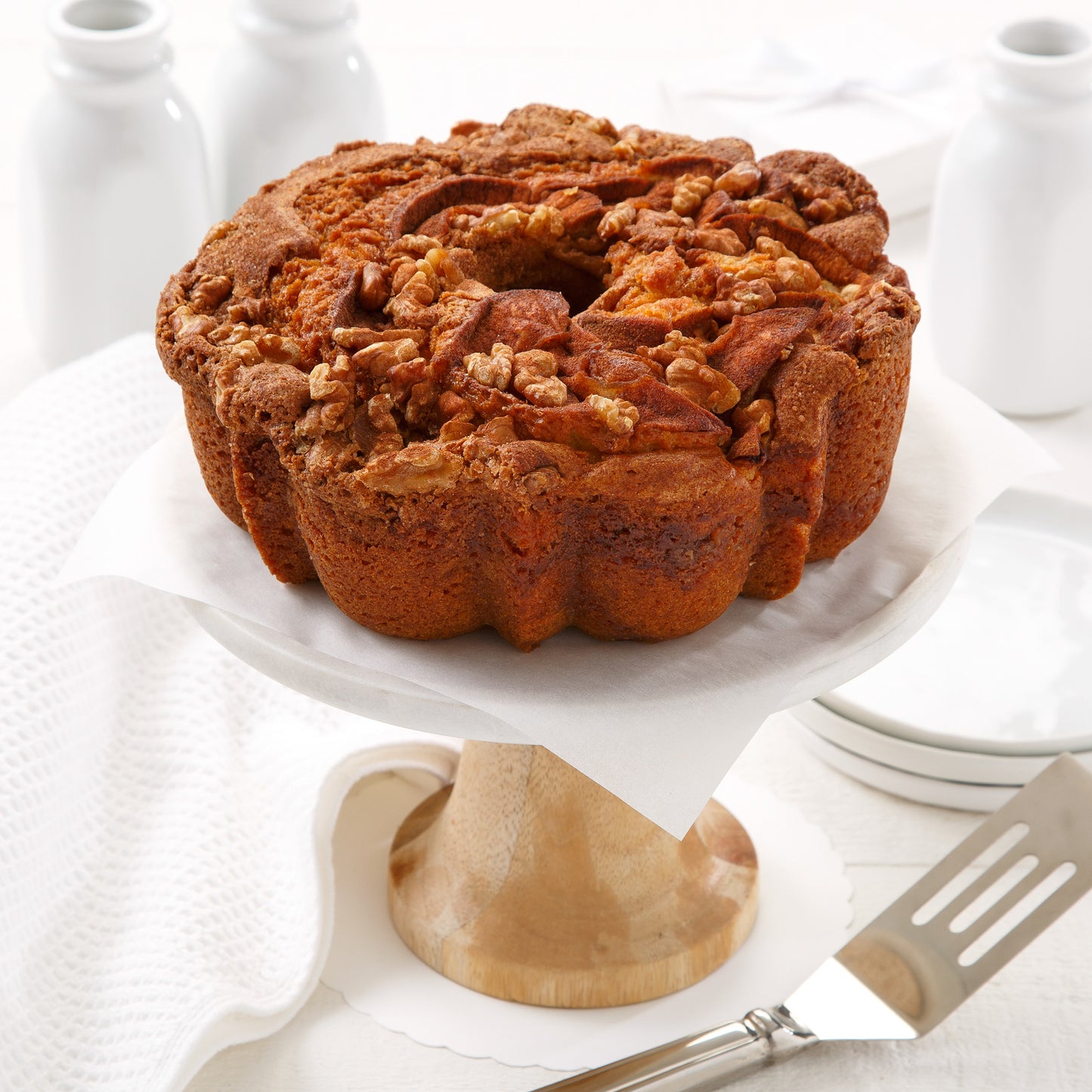 Small Round Apple Cinnamon Walnut Coffee Cake