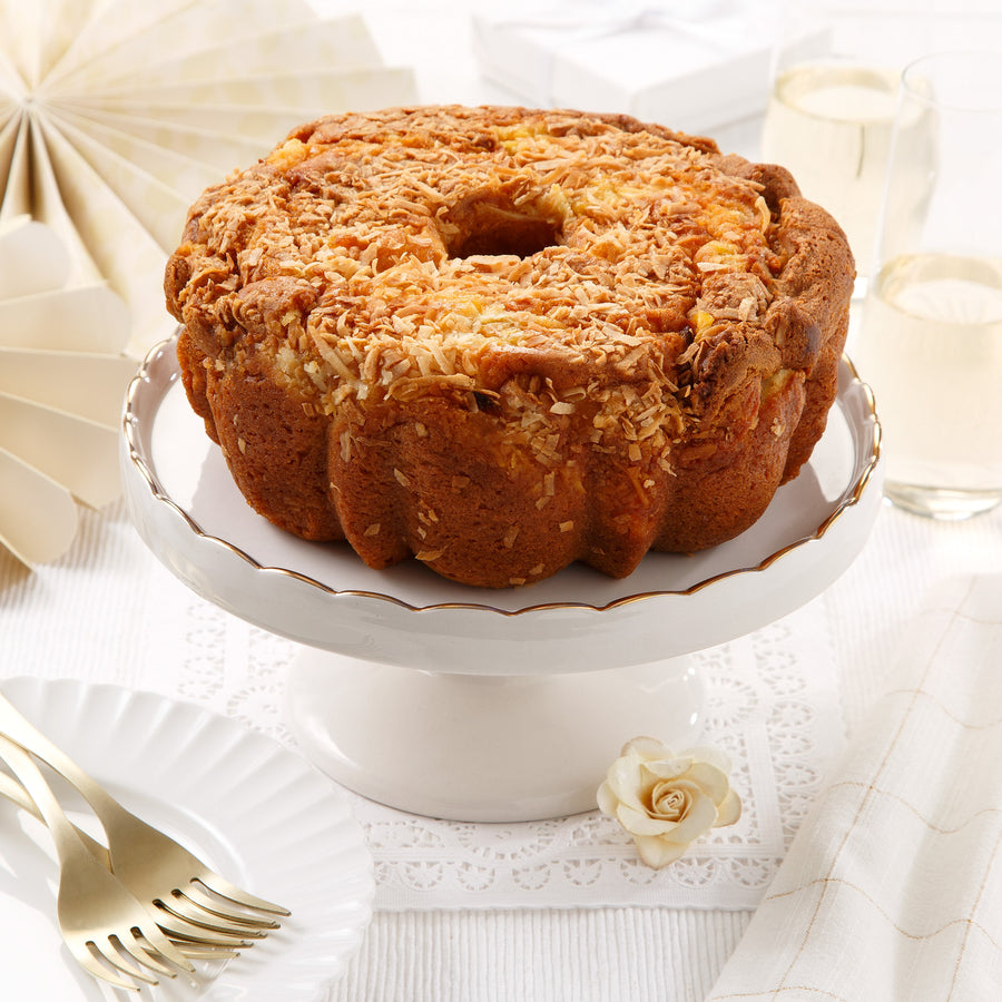 small round Pineapple Coconut Coffee Cake
