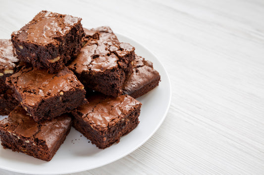 Fudgy chocolate brownies on a plate