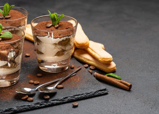 Delicious coffee dessert: tiramisu in a cup