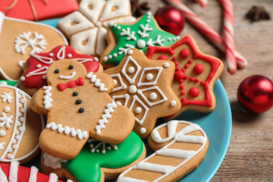 festive and colorful christmas cookies served on a plate