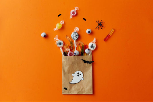 paper bag full of halloween candy