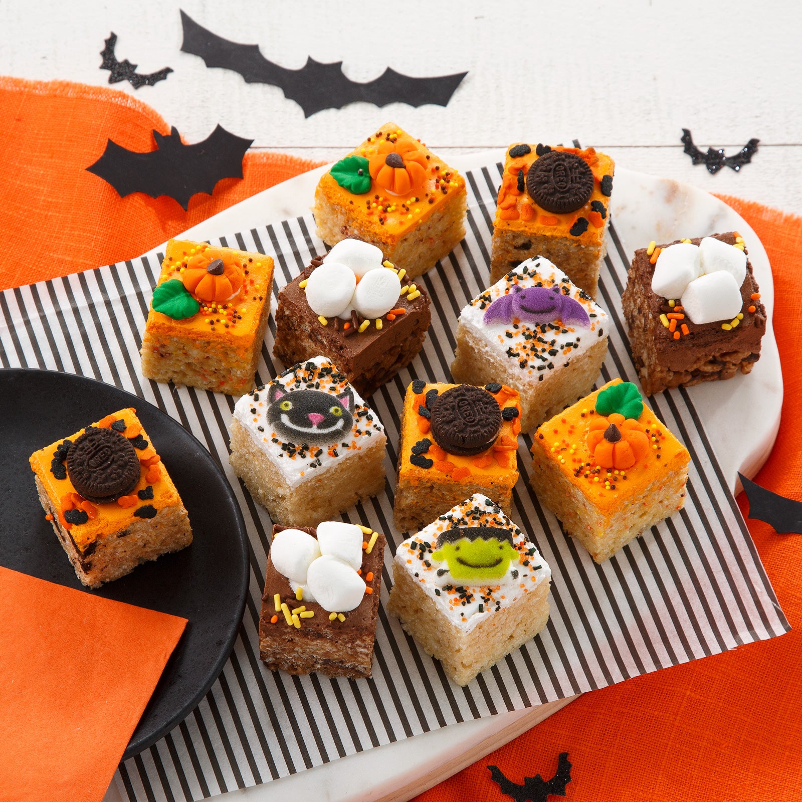 An assortment of Halloween themed rice krispie treats