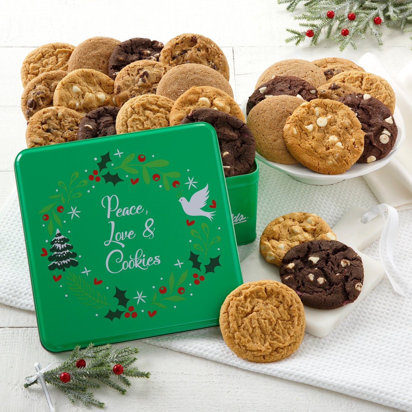 Peace, Love, & Cookies 24 Original Cookie Sampler Tin