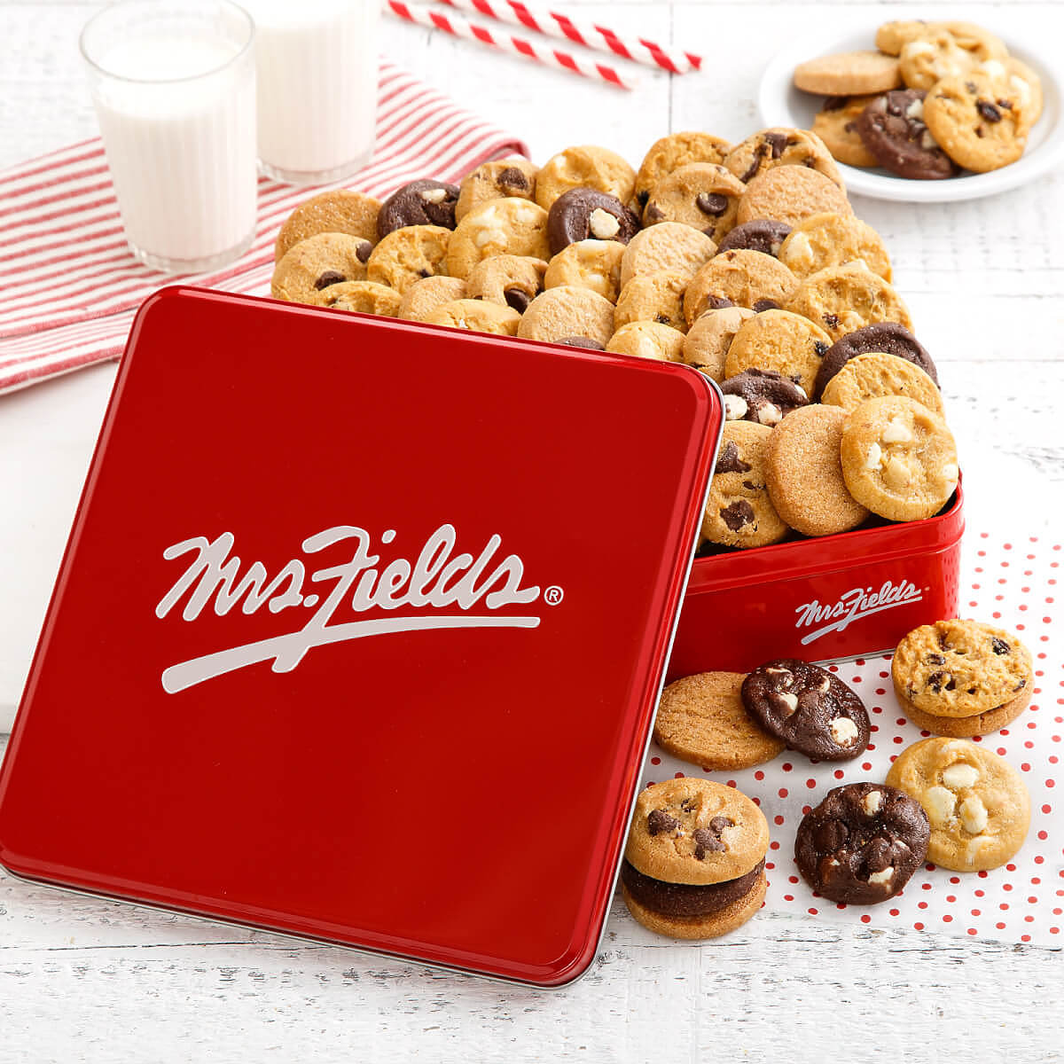 Nibblers Bite-Sized Cookies in Red Mrs. Fields Signature Tin 