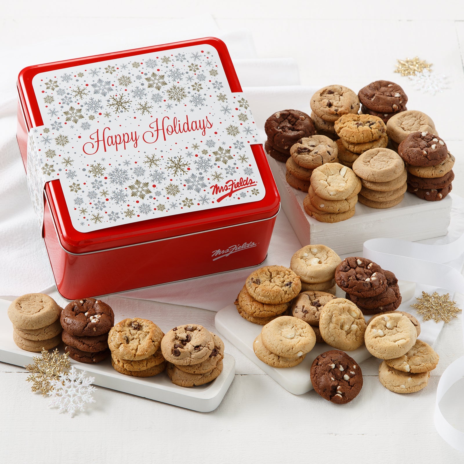 cookie出品です Happy Holidays 72 Nibblers® Bite-Sized Cookies Tin